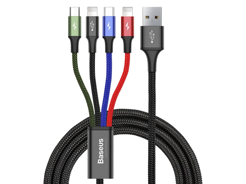 BASEUS ast 4 az 1-ben USB-C / 2x Lightning / Micro 3,5A 1,2 m-es kábel, fekete